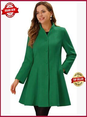 Womens Single Breasted Pea Coat Mid-Long Winter Outerwear
